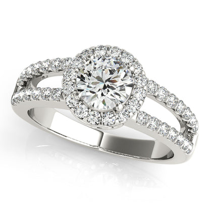 Split-shank round-cut engagement ring with 1CT Round Lab Diamond and 44 pavé side diamonds crafted in 14K White Gold