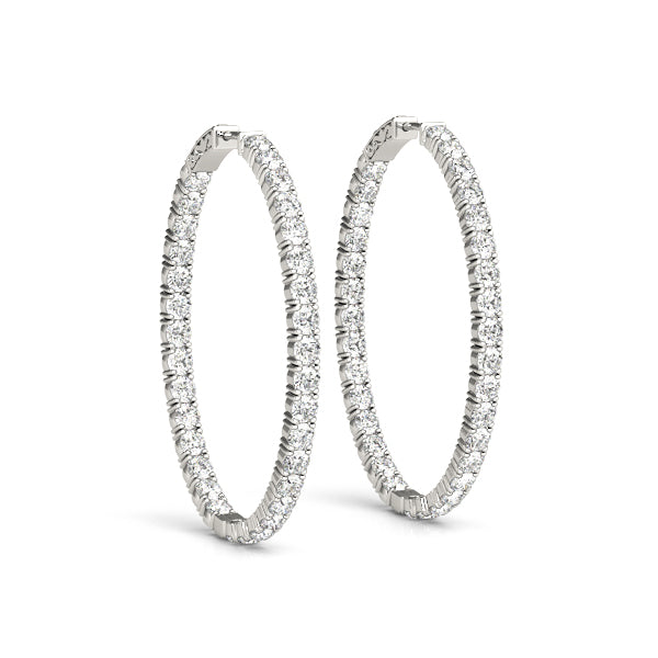 2.2CT white gold lab diamond hoop earrings with inside-out four-prong setting and oval shape
