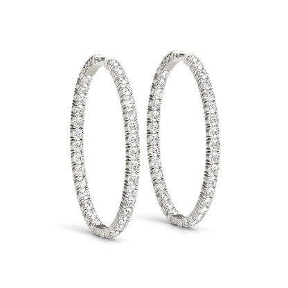 2.2CT white gold lab diamond hoop earrings with inside-out four-prong setting and oval shape
