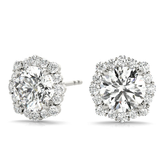 2.4CT white gold halo earrings with 1CT lab diamond centers and scalloped edge – Encore DT
