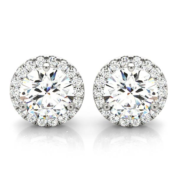 2.22CT lab diamond halo stud earrings in white gold with round center stones and sparkling halo

