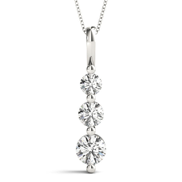 2CT lab diamond drop pendant in white gold with three round-cut diamonds in a floating prong setting for an elegant, radiant look