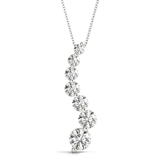 2CT lab diamond journey pendant in white gold with seven round-cut stones in a graduated wave design