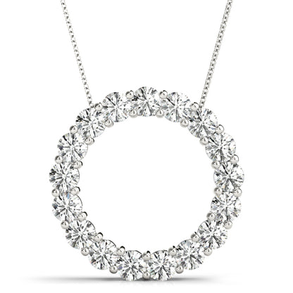 2CT lab diamond circle pendant necklace in white gold with round-cut diamonds, prong-set in a seamless eternity design