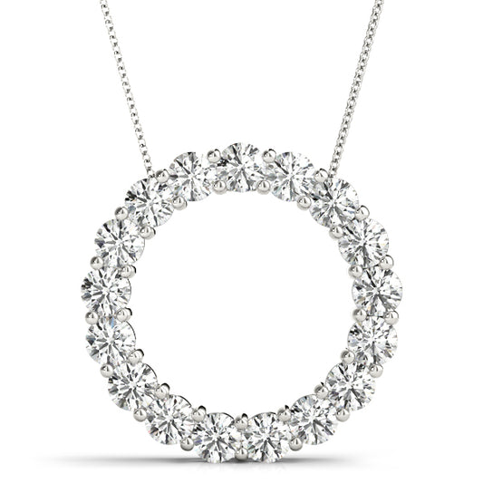 2CT lab diamond circle pendant necklace in white gold with round-cut diamonds, prong-set in a seamless eternity design