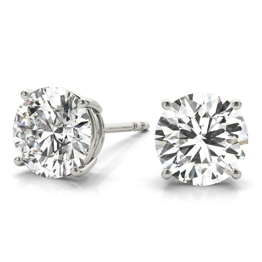 2CT round solitaire lab diamond stud earrings in 6.5MM white gold four-prong setting – Encore DT
