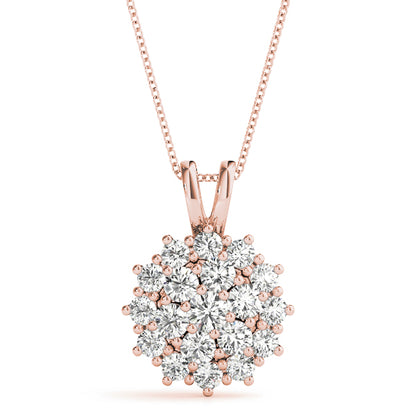 Brilliant 1CT Lab Diamond Cluster Pendant in 14K White Gold