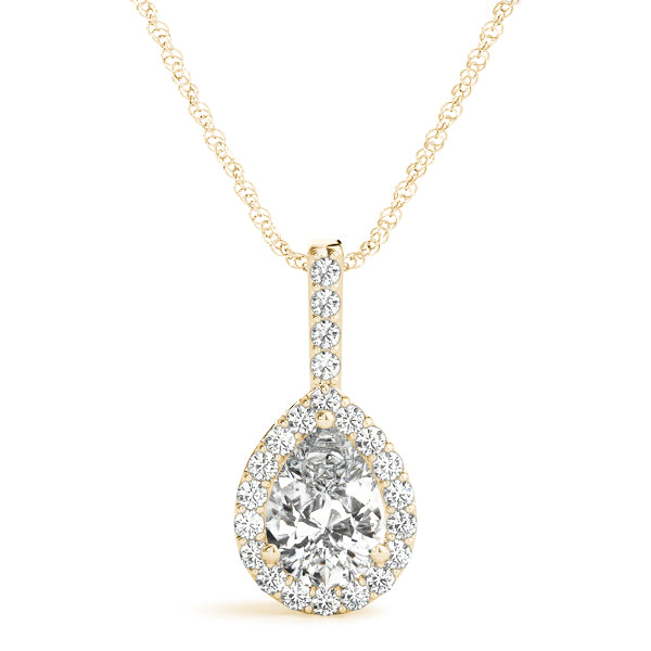 Fine 1CT Pear-Shaped Lab Diamond Halo Pendant 14K White Gold