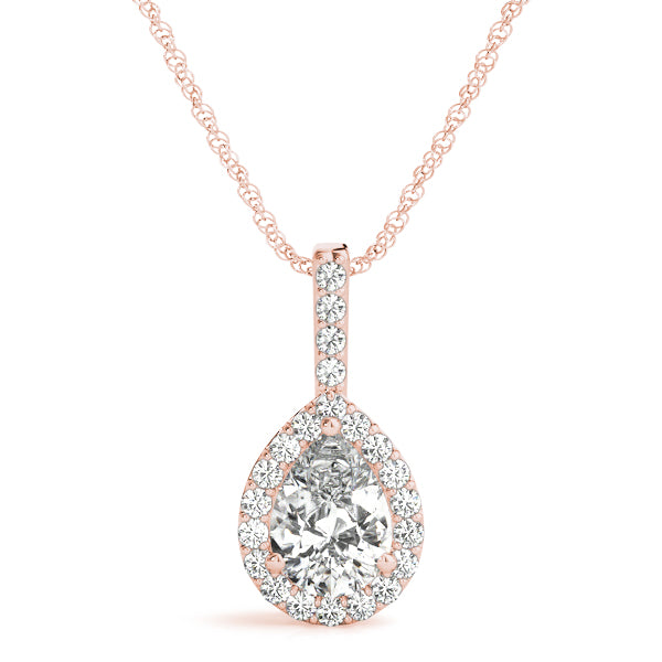 Fine 1CT Pear-Shaped Lab Diamond Halo Pendant 14K White Gold