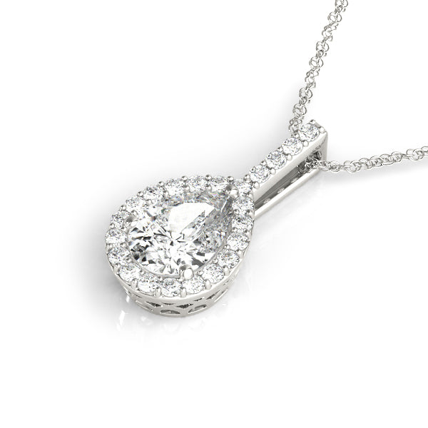 Fine 1CT Pear-Shaped Lab Diamond Halo Pendant 14K White Gold