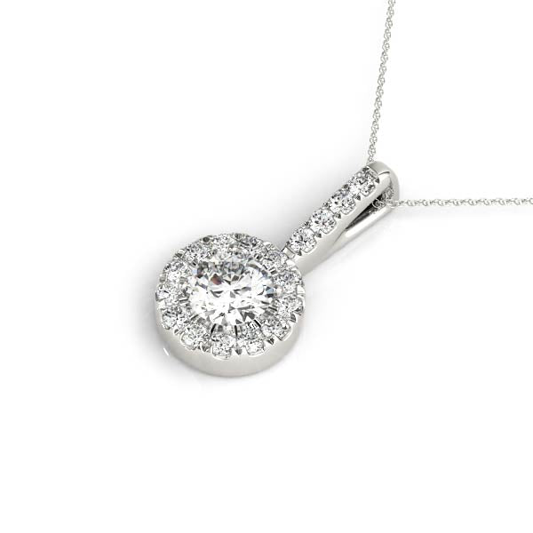 White Gold 1.5CT Lab Diamond Round Halo Pendant Necklace