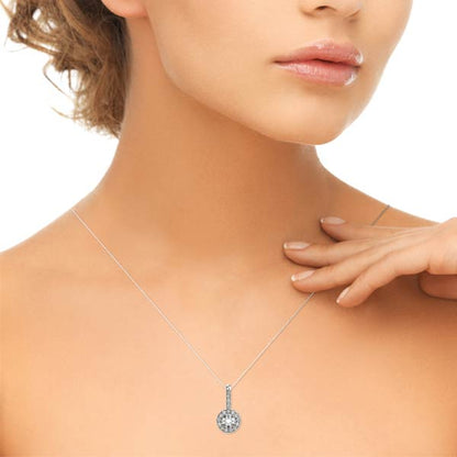 White Gold 1.5CT Lab Diamond Round Halo Pendant Necklace
