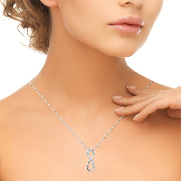 0.10CT Lab Diamond Infinity Pendant Necklace in 10K White Gold