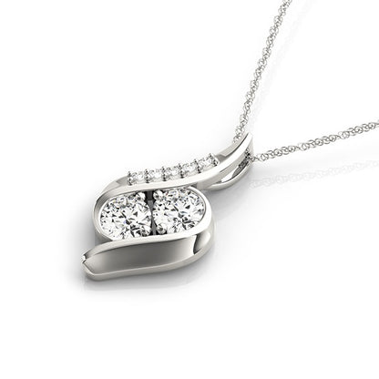 1CT Two-Stone S-Curve Diamond Bypass Pendant 14K White Gold