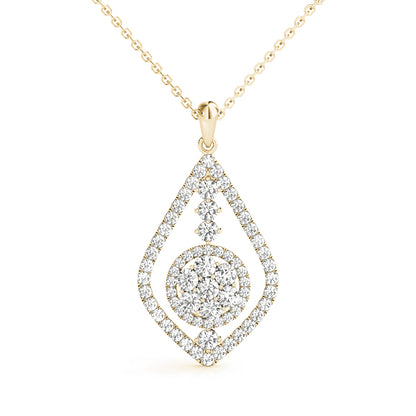 Unique 0.60CT Diamond Teardrop Halo Pendant 14K White Gold