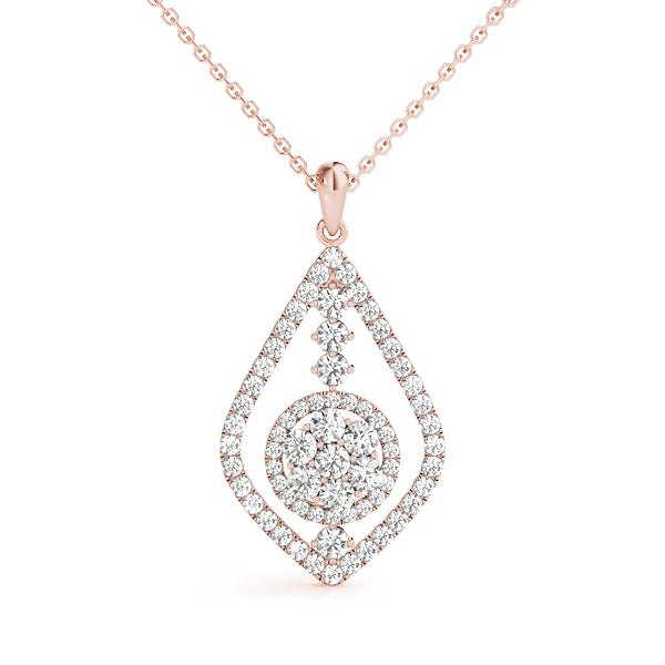 Unique 0.60CT Diamond Teardrop Halo Pendant 14K White Gold