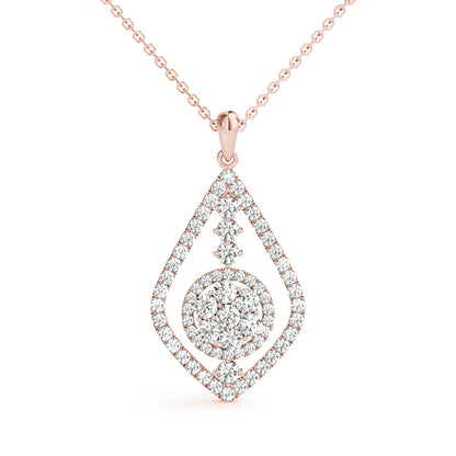Unique 0.60CT Diamond Teardrop Halo Pendant 14K White Gold