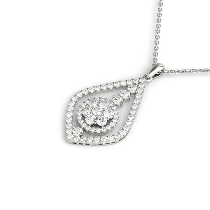 Unique 0.60CT Diamond Teardrop Halo Pendant 14K White Gold