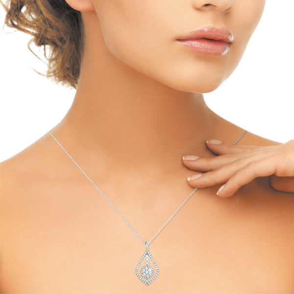 Unique 0.60CT Diamond Teardrop Halo Pendant 14K White Gold