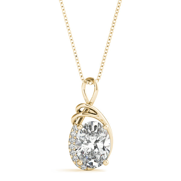 1.5CT Oval Diamond Swirl Drop Pendant Necklace 10K White Gold