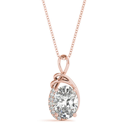 1.5CT Oval Diamond Swirl Drop Pendant Necklace 10K White Gold
