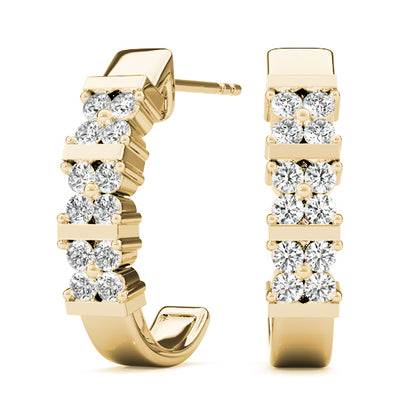 Front-Set 10K White Gold J-Hoop Diamond Cluster Earrings