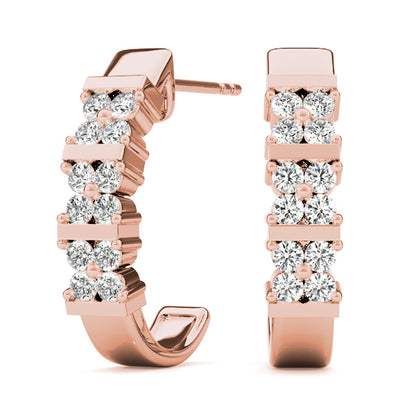 Front-Set 10K White Gold J-Hoop Diamond Cluster Earrings