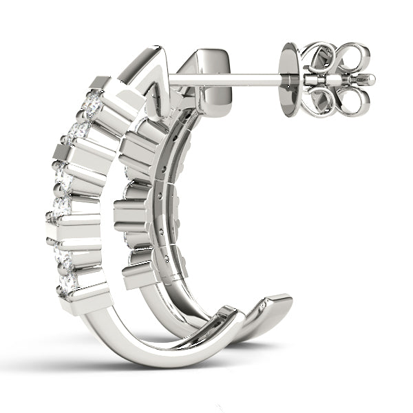 Front-Set 10K White Gold J-Hoop Diamond Cluster Earrings