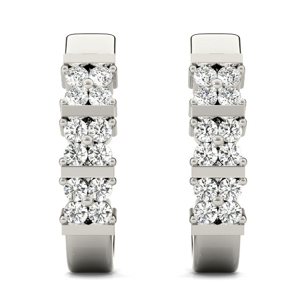Front-Set 10K White Gold J-Hoop Diamond Cluster Earrings