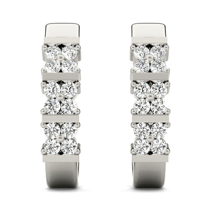 Front-Set 10K White Gold J-Hoop Diamond Cluster Earrings