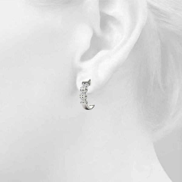 Front-Set 10K White Gold J-Hoop Diamond Cluster Earrings