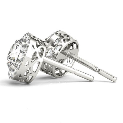 Fine Lab Diamond Stud Halo Earrings in 14K White Gold 0.67CT