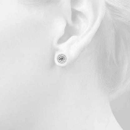 Fine Lab Diamond Stud Halo Earrings in 14K White Gold 0.67CT