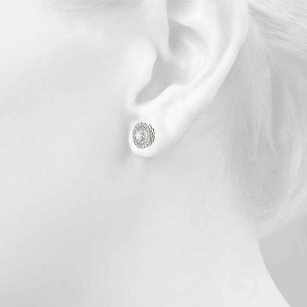 1.77CT Oval Halo Lab Diamond Stud Earrings 14K White Gold 7x5mm