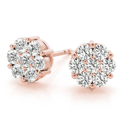 1CT Lab Diamond Cluster Stud Earrings in 6.6MM 14K White Gold