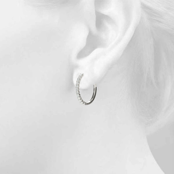 1.08ct Diamond Inside-Out Shared Hoop Earrings 14K White Gold