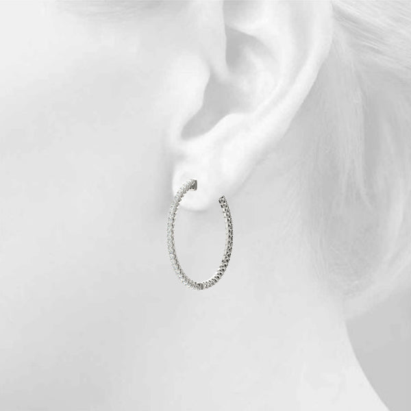 0.52CT Diamond Hoop Earrings Shared Prong in 14K White Gold 20MM
