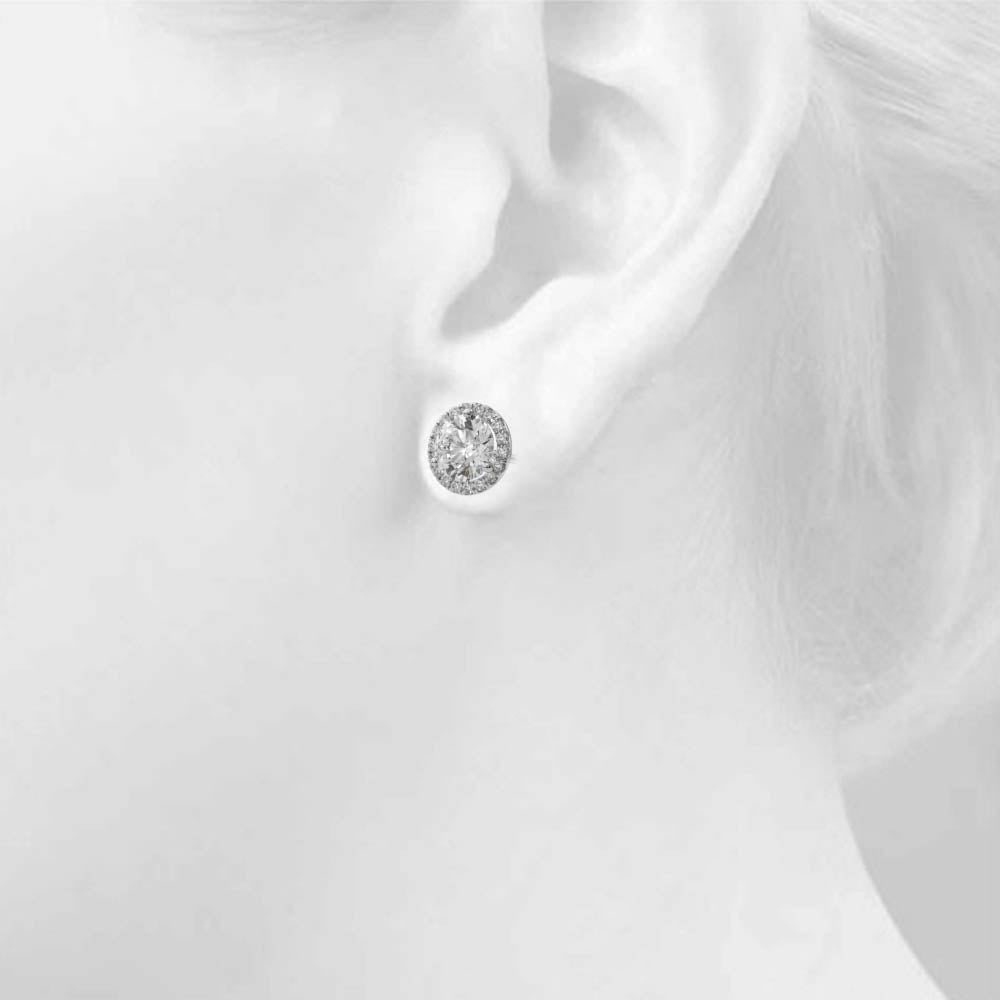 2.22CT Lab Diamond Halo Stud Earrings in 14K White Gold