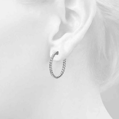 1CT Lab Diamond Inside-Out Hoop Earrings 25MM 14K White Gold
