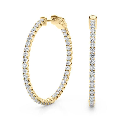 1.6CT Round Inside-Out Diamond Hoop Earrings 14K White Gold 35MM