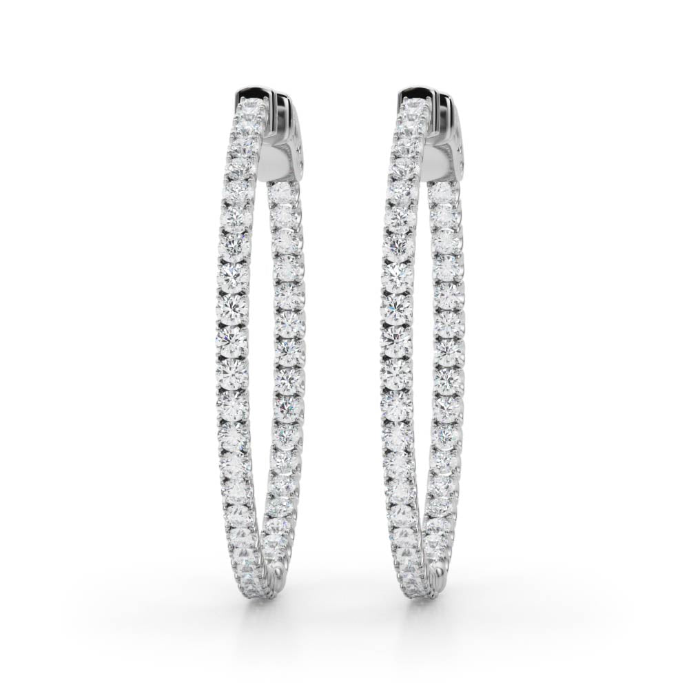 1.6CT Round Inside-Out Diamond Hoop Earrings 14K White Gold 35MM