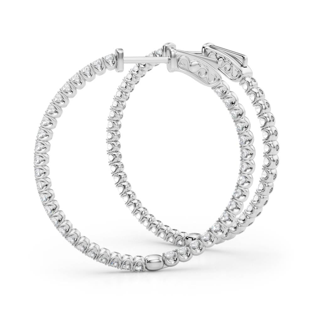 1.6CT Round Inside-Out Diamond Hoop Earrings 14K White Gold 35MM