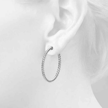 1.6CT Round Inside-Out Diamond Hoop Earrings 14K White Gold 35MM
