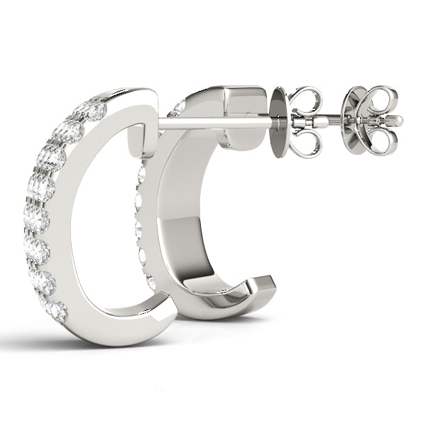 Posh 1CT Diamond Pave Huggie J-Hoop Earrings 14K White Gold