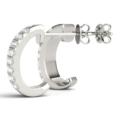 Posh 1CT Diamond Pave Huggie J-Hoop Earrings 14K White Gold