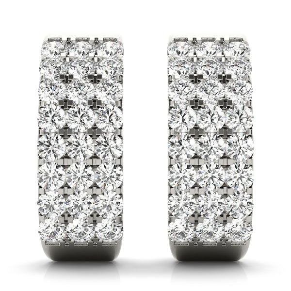 Posh 1CT Diamond Pave Huggie J-Hoop Earrings 14K White Gold