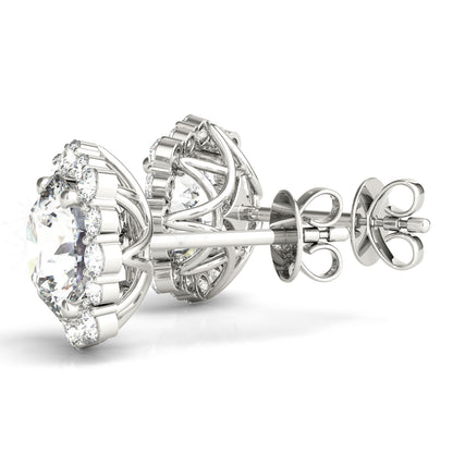 1.2CT Lab Diamond Halo Stud Earrings in 6.5MM 14K White Gold