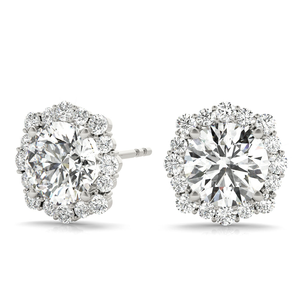 1.2CT Lab Diamond Halo Stud Earrings in 6.5MM 14K White Gold