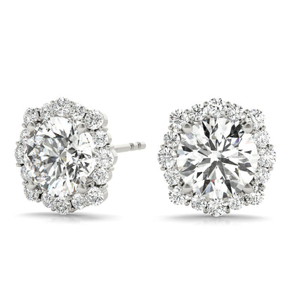 1.2CT Lab Diamond Halo Stud Earrings in 6.5MM 14K White Gold