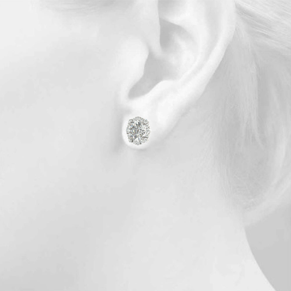 1.2CT Lab Diamond Halo Stud Earrings in 6.5MM 14K White Gold